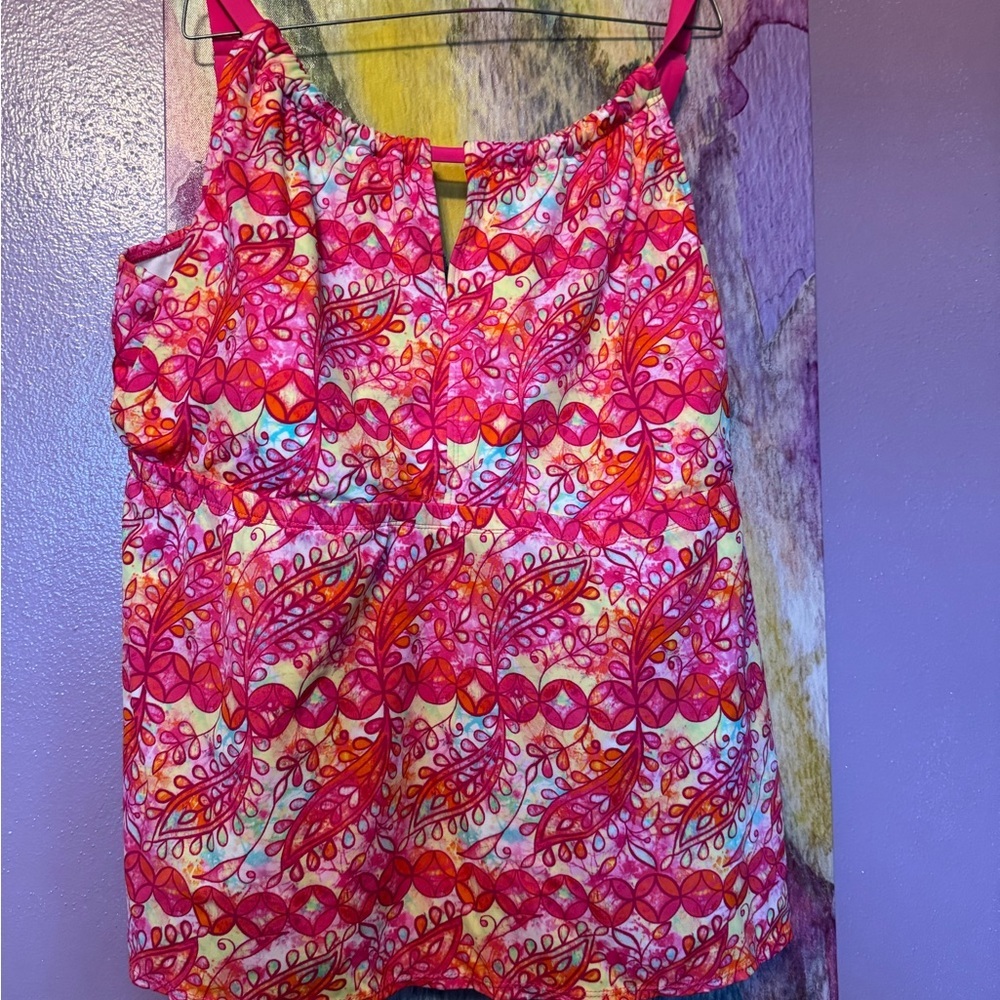 Kim Rogers Pink and Orange Patterned Swim tankini top- last chance pricing.